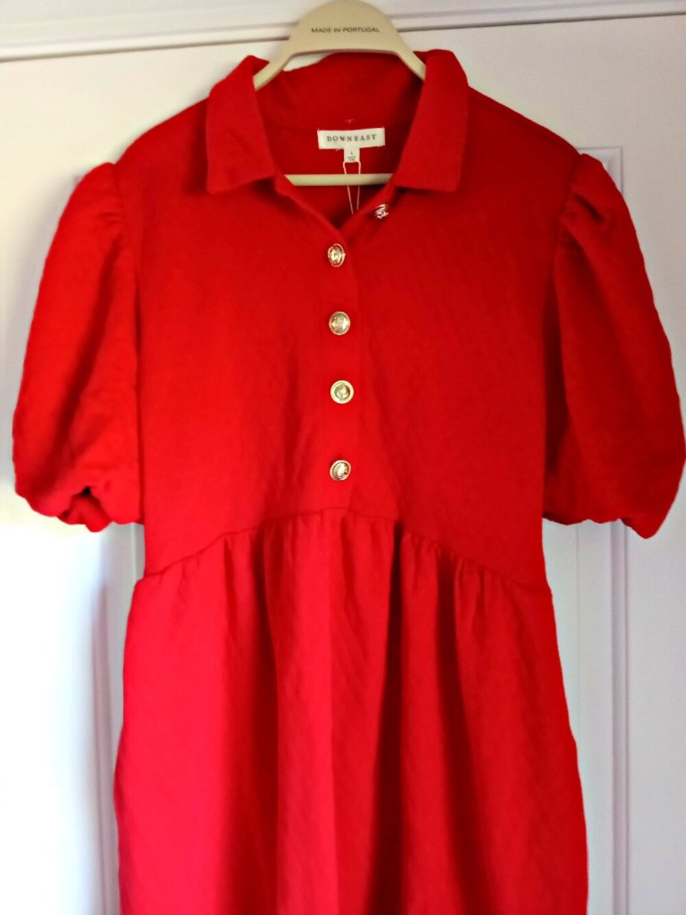 NEW! 86.00 RED QUILTED DRESS GOLD MILITARY BUTTONS